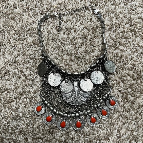 Bohemian Tassel Coins Pendant Silver Chain Choker Necklace - Picture 2 of 8